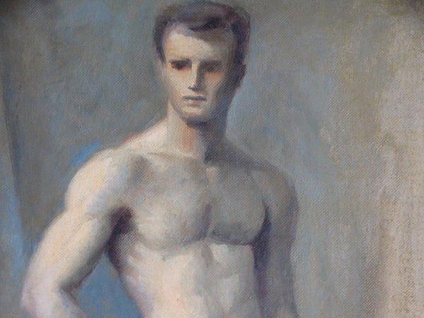 Standing Male Nude  - Oil on Board - Signed Patton c 1950s P2936