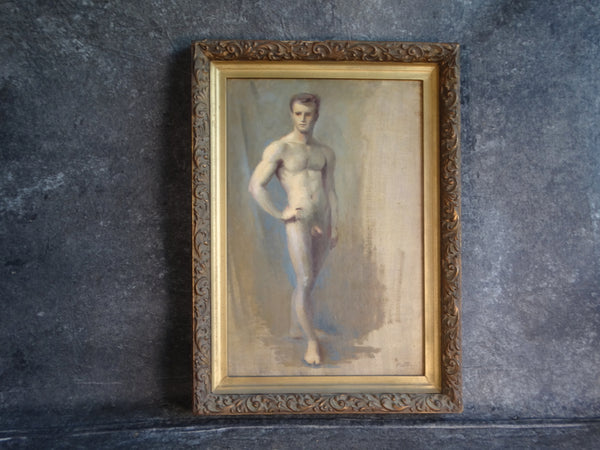 Standing Male Nude  - Oil on Board - Signed Patton c 1950s P2936