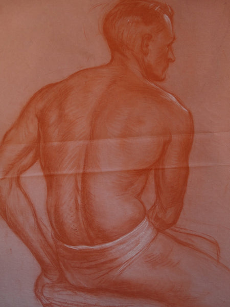 David Hendrickson - Seated Male, Semi-Nude, 1940s - Drawing P2953