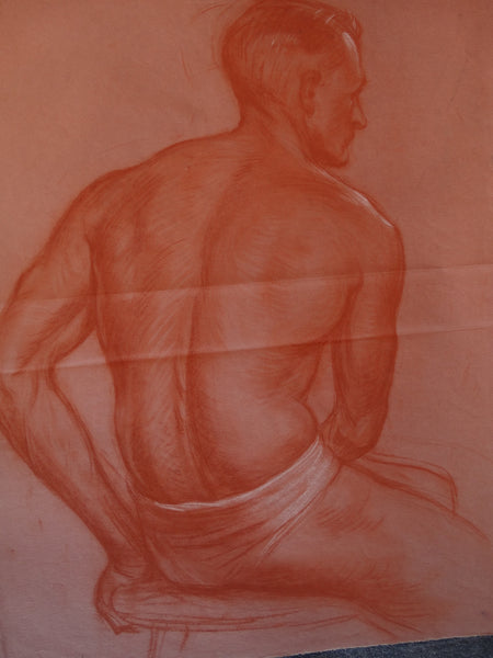 David Hendrickson - Seated Male, Semi-Nude, 1940s - Drawing P2953