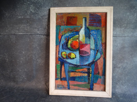 John Lynch - Blue Table - Mid-Century Modernist Still Life - Oil on Cardboard P2961