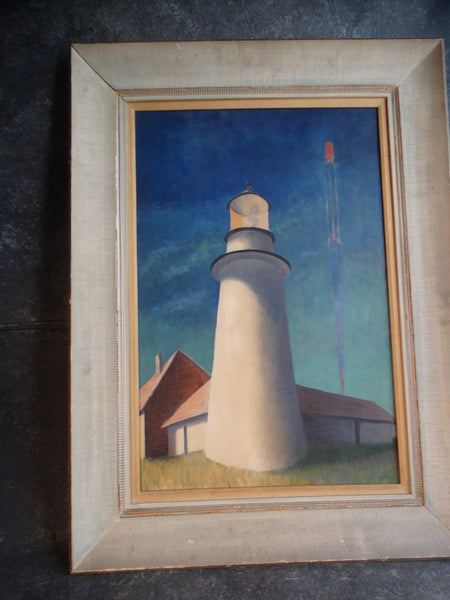 WPA-era Painting of a Lighthouse circa 1940s Oil on Canvas P2970