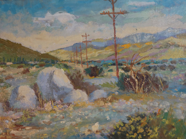 Carl W Houbein (1915-2001) California Desert Landscape with Telephone Poles circa 1973 P2973