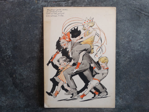 Joseph Clayton Clarke, known as Kyd - Celebrating Christmas: Grandpa Horsing Around with the Grandkids  Original Illustration Art 1920s-30s P2978