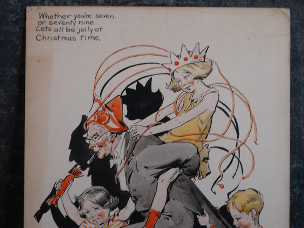 Joseph Clayton Clarke, known as Kyd - Celebrating Christmas: Grandpa Horsing Around with the Grandkids  Original Illustration Art 1920s-30s P2978
