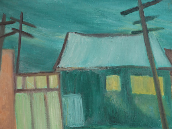 Helen Shafter Feyler-Switz (1925-2006) - Modernist Village - Oil on Canvas c 1950 P3031