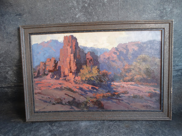 Jack Elmo King - Desert Mesa Landscape 1973 - Oil on Board P3037
