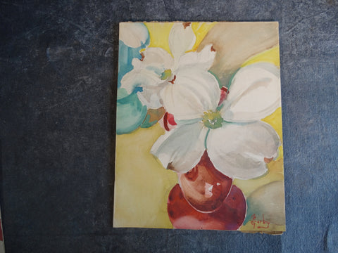 F. Corby - Floral Still Life Red Vase - Watercolor P3045
