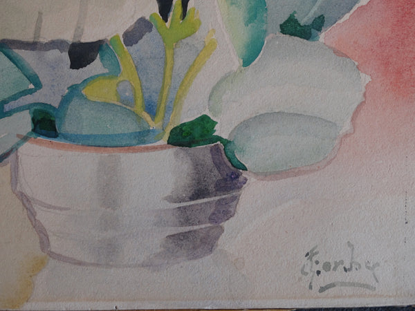 F. Corby - Floral Still Life Red Background - Watercolor P3046
