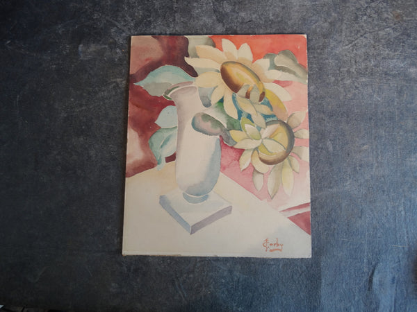 F. Corby - Floral Still Life White Vase - Watercolor P3047