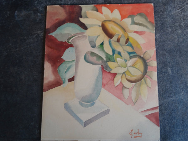 F. Corby - Floral Still Life White Vase - Watercolor P3047