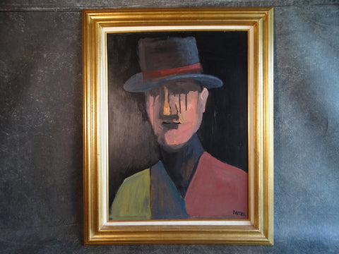 Michel Dattel Midcentury Modernist Portrait Oil on Board P3050