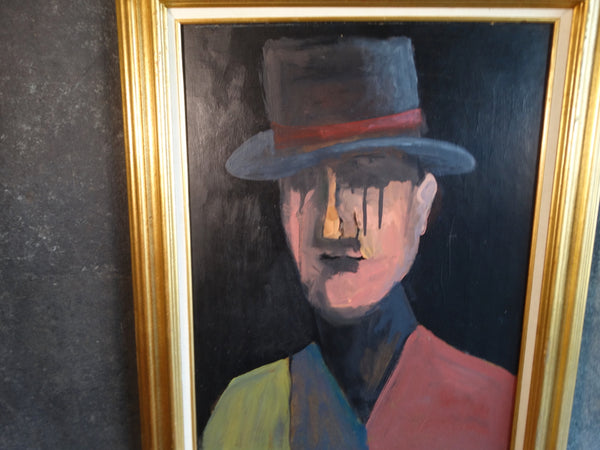 Michel Dattel Midcentury Modernist Portrait Oil on Board P3050