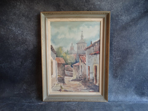 J. Porcel - Mexican Village - Watercolor 1940s-50s P3063