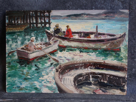 Edgar O Kiechle (1911-1960) - Boats At Long Beach 1945` - Oil on Board P3077