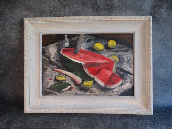 Edgar O. Kiechle - Still Life - Watermelon and Lemons - Oil on Board P3089