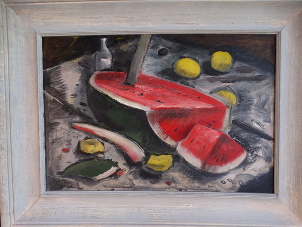 Edgar O. Kiechle - Still Life - Watermelon and Lemons - Oil on Board P3089