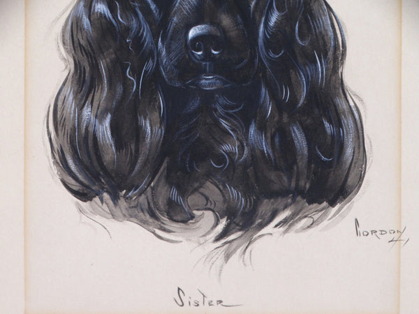 Sister: Water Color Portrait of a Black Cocker Spaniel Signed Gordon P3095