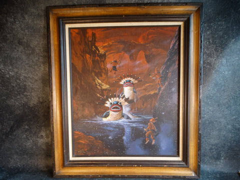 Ted Claus Mythological Hopi Painting - Guardian Snake Spirits - 1975 Oil on Canvas P3104