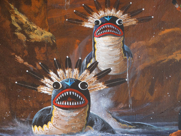 Ted Claus Mythological Hopi Painting - Guardian Snake Spirits - 1975 Oil on Canvas P3104