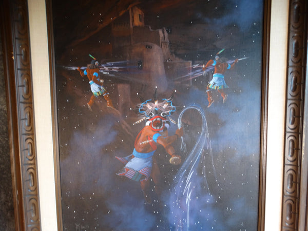 Ted Claus Mythological Hopi Painting - Gods of Lightning - 1975 Oil on Canvas P3105