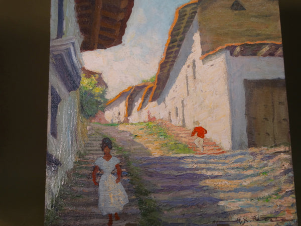 Alfonso Xavier Peña (1903-1964) - Mexican Village Scene - The Stairs - P3119