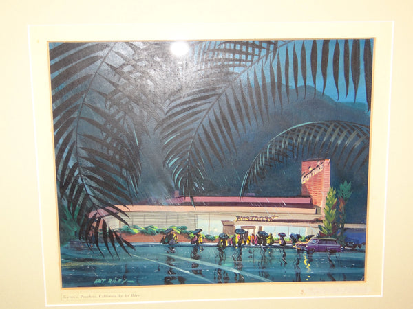 Art Riley Nocturnal View of Gwinn’s Of Pasadena, Illustration 1953