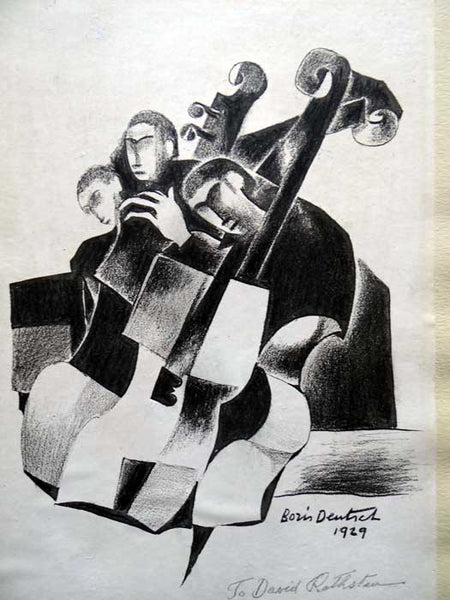 Boris Deutsch (1892-1978) Charcoal over Block Print of Cellists 1929