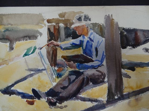 Joseph L Deitch Watercolor: Artist at Beach 1930s-40s