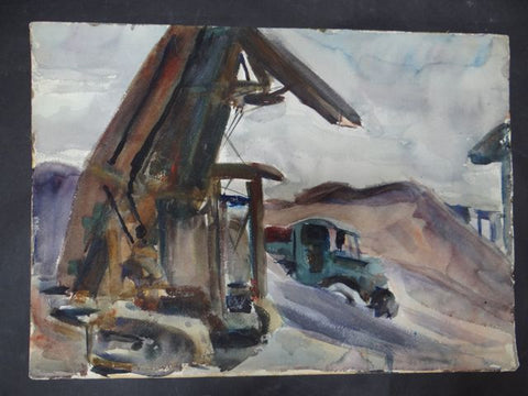 Joseph L Deitch Watercolor: Green Truck, Gravel Pit 1930s-40s