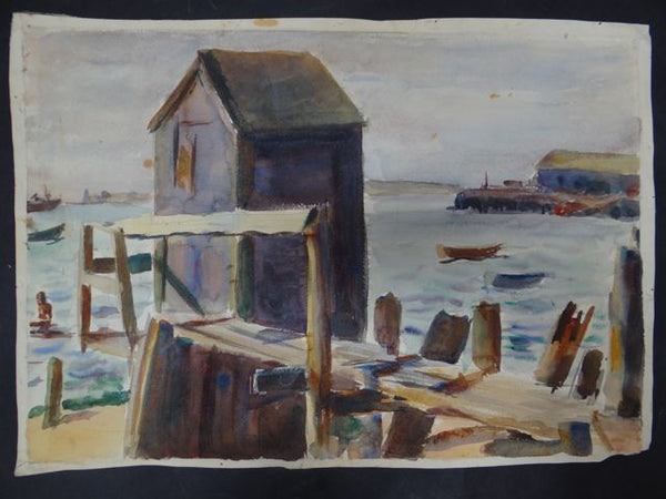Joseph L Deitch Watercolor: Docks 1930s-40s