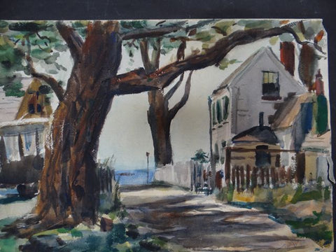 Joseph L Deitch Watercolor: Shaded Street, Sea View 1930s-40s