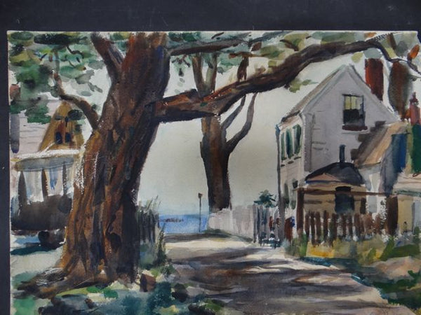 Joseph L Deitch Watercolor: Shaded Street, Sea View 1930s-40s
