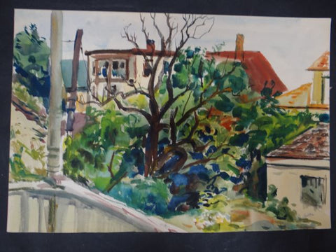 Joseph L Deitch Watercolor: Neighbors’ Backyards 1930s-40s