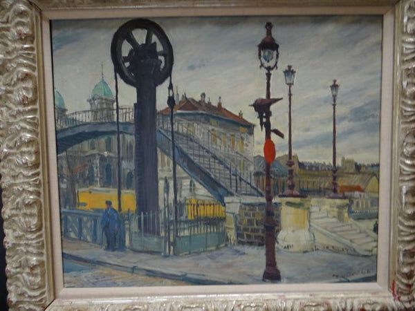 Mentor Huebner “Quai de la Marne” Paris, France Oil on Canvas 1962 P593