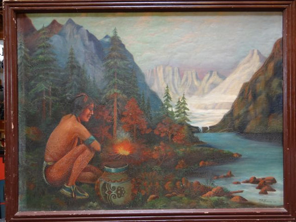 Lodge Painting Of An Indian In The Forest (1937)