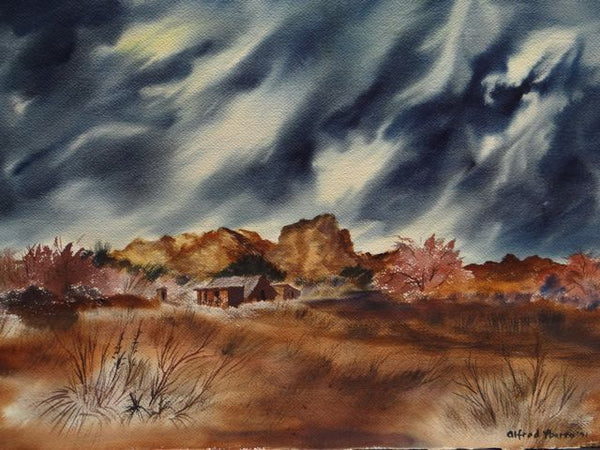 Alfred C. Ybarra (1905 – 2001) Double-sided Watercolor dated 1951 Stormy Desert Skies: Two Views P660