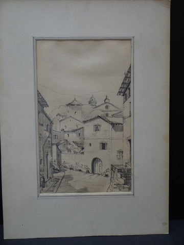 Alfred C. Ybarra (1905 – 2001) Pencil Sketch of a Spanish Town