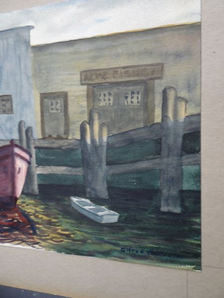 Alfred C. Ybarra (1905 – 2001) Watercolor Boats in a Harbor P695
