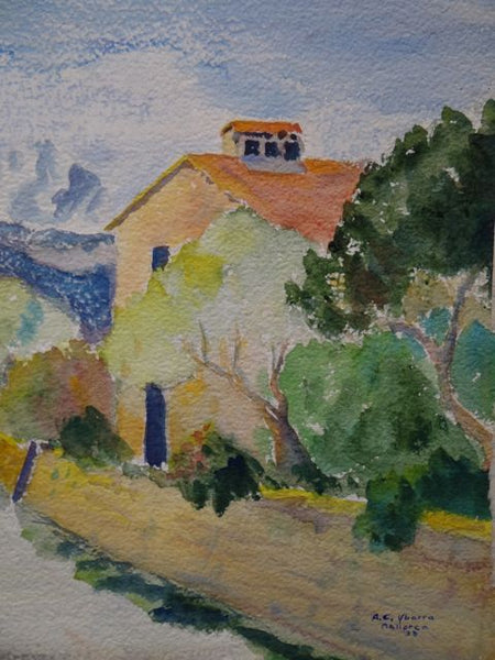 Alfred C. Ybarra (1905 – 2001) 1933 Watercolor of a Mallorca Neighborhood P696