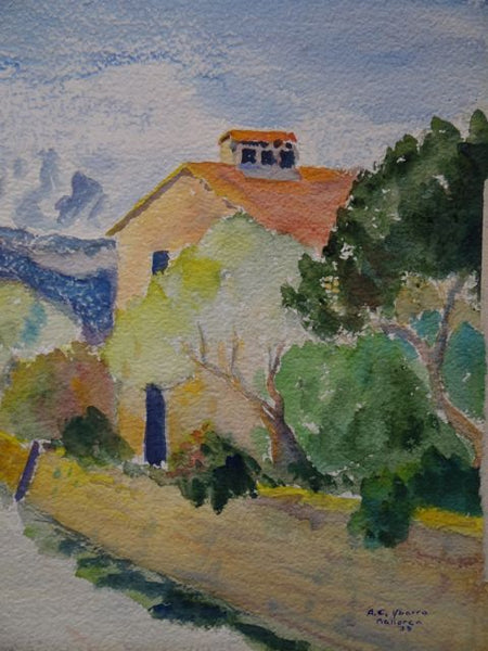 Alfred C. Ybarra (1905 – 2001) 1933 Watercolor of a Mallorca Neighborhood P696
