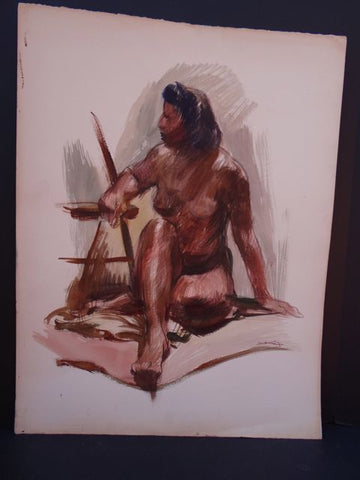 Emil Kosa (1903-1968) Dark Girl Nude Study Watercolor