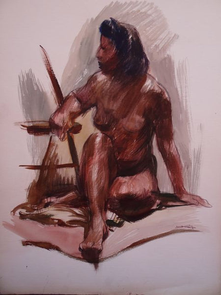Emil Kosa (1903-1968) Dark Girl Nude Study Watercolor