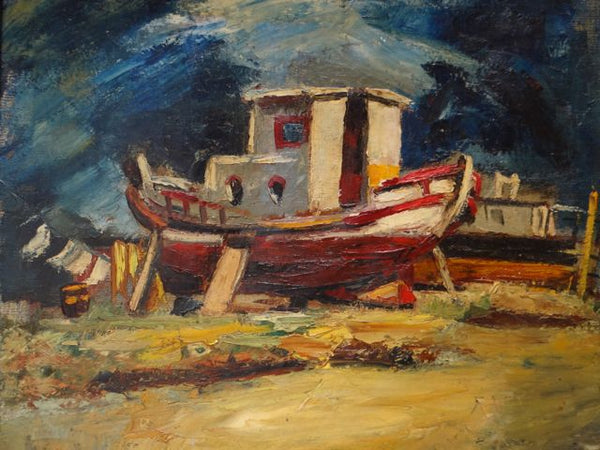 Boat Out Of Water Oil on Canvas signed Ataide 1947