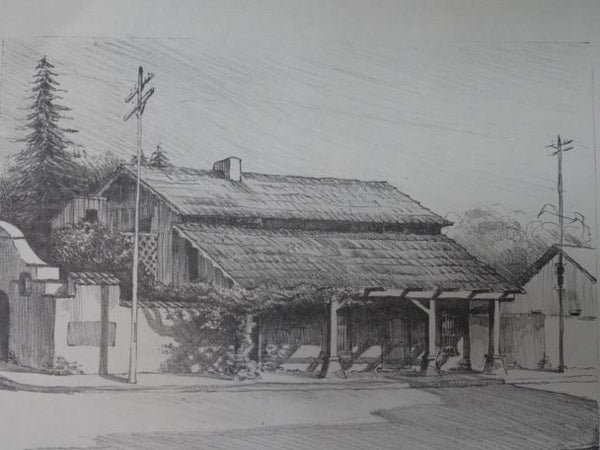 Frederic Watts Lithograph: Old Adobe House with Porch