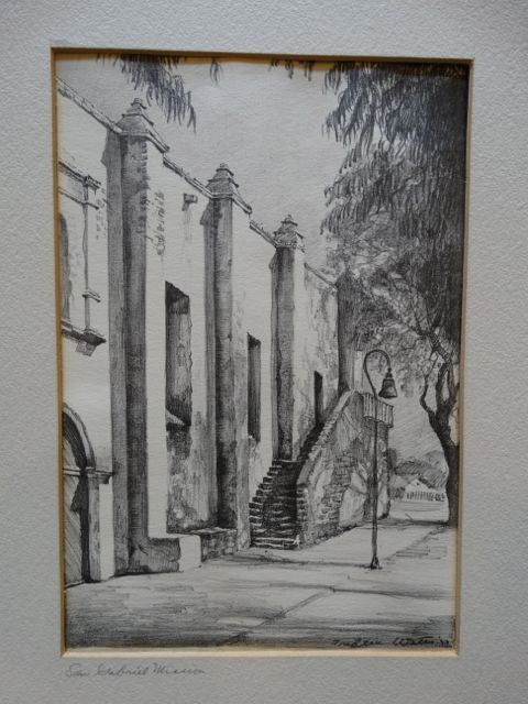 Original Frederic Watts drawing, San Gabriel Mission