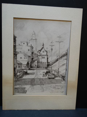 Frederic Watts Lithograph, Los Angeles Cityscape 1936