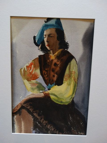 D’Ambly watercolor “Spanish Lady with the Blue Hat”